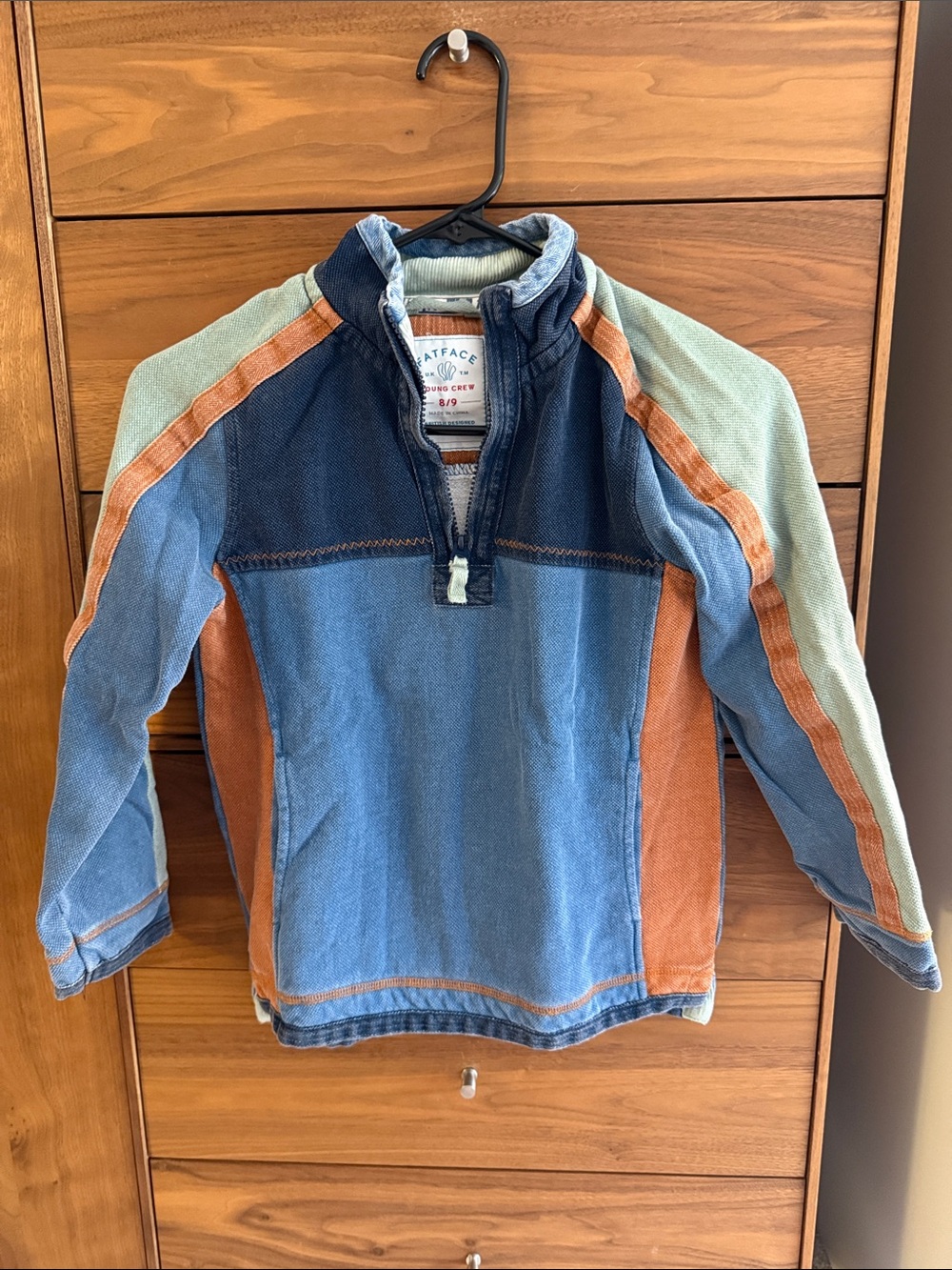 Fat Face Kids Colorblock Half-Zip Jacket in Blue, Orange & Green